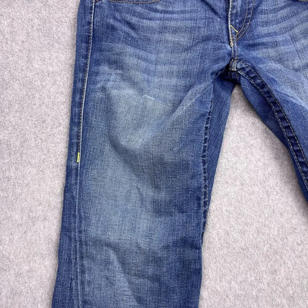 Vintage True Religion Jeans Yellow Stitching Flap Pocket USA Made 34x25 (Hemmed)